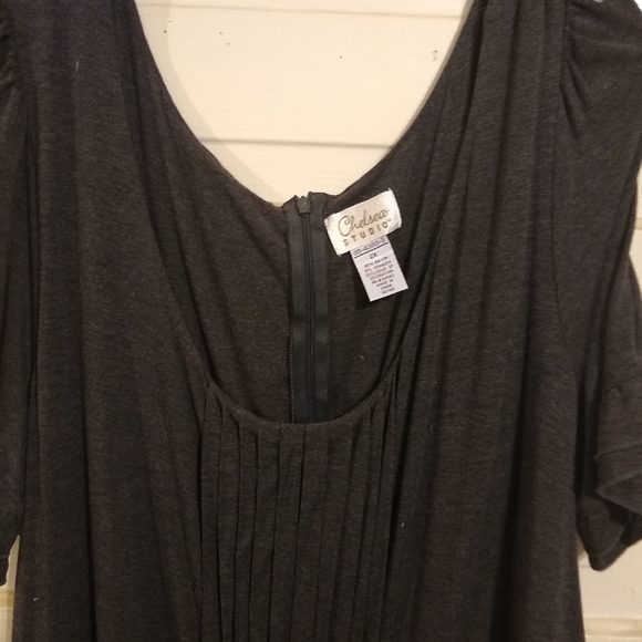 Gray 2x dress tie back ruffle sleeve lagenlook - Picture 2 of 6